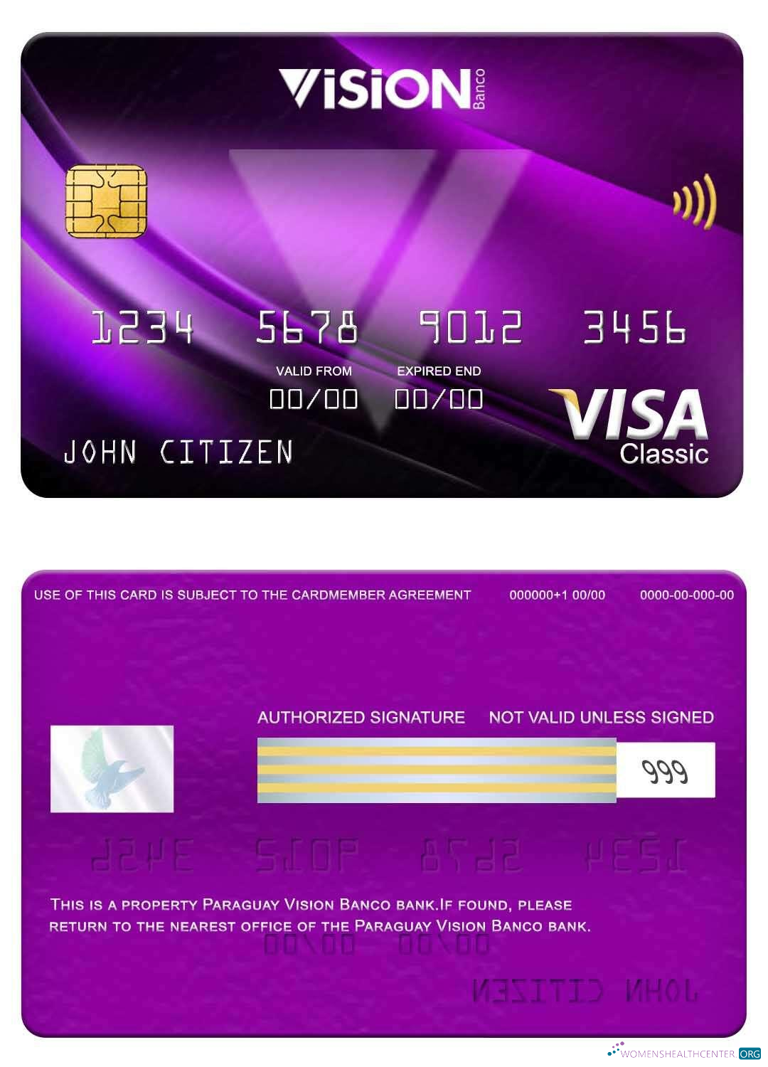 Download Paraguay Vision Banco bank visa classic card Photoshop template